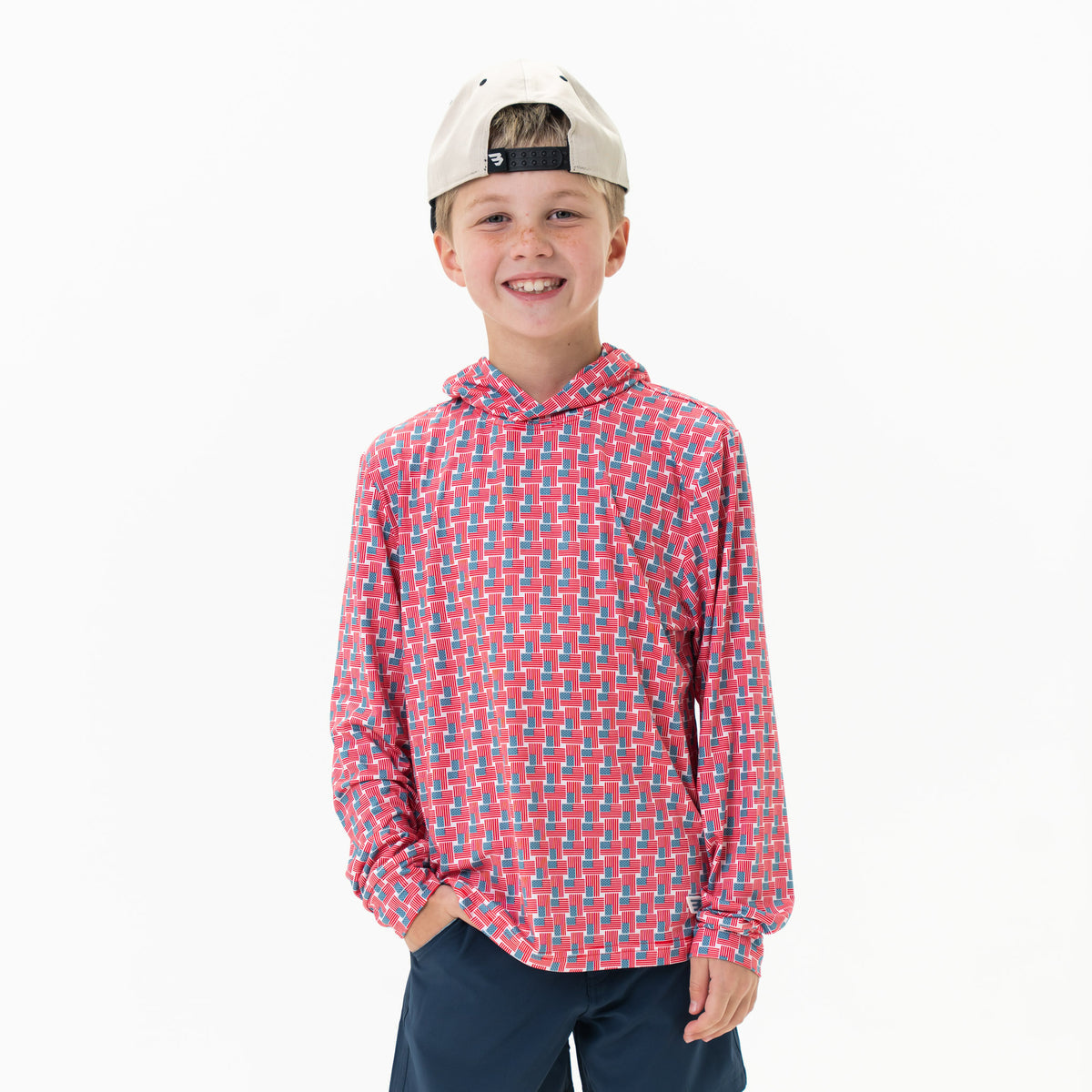 Youth Burlebo Performance Hoodie - American Flag Print