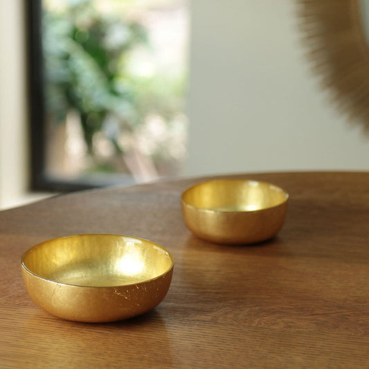 Beatriz Ball Glass New Orleans Shallow Round Foil Leafing Bowl Set of 2