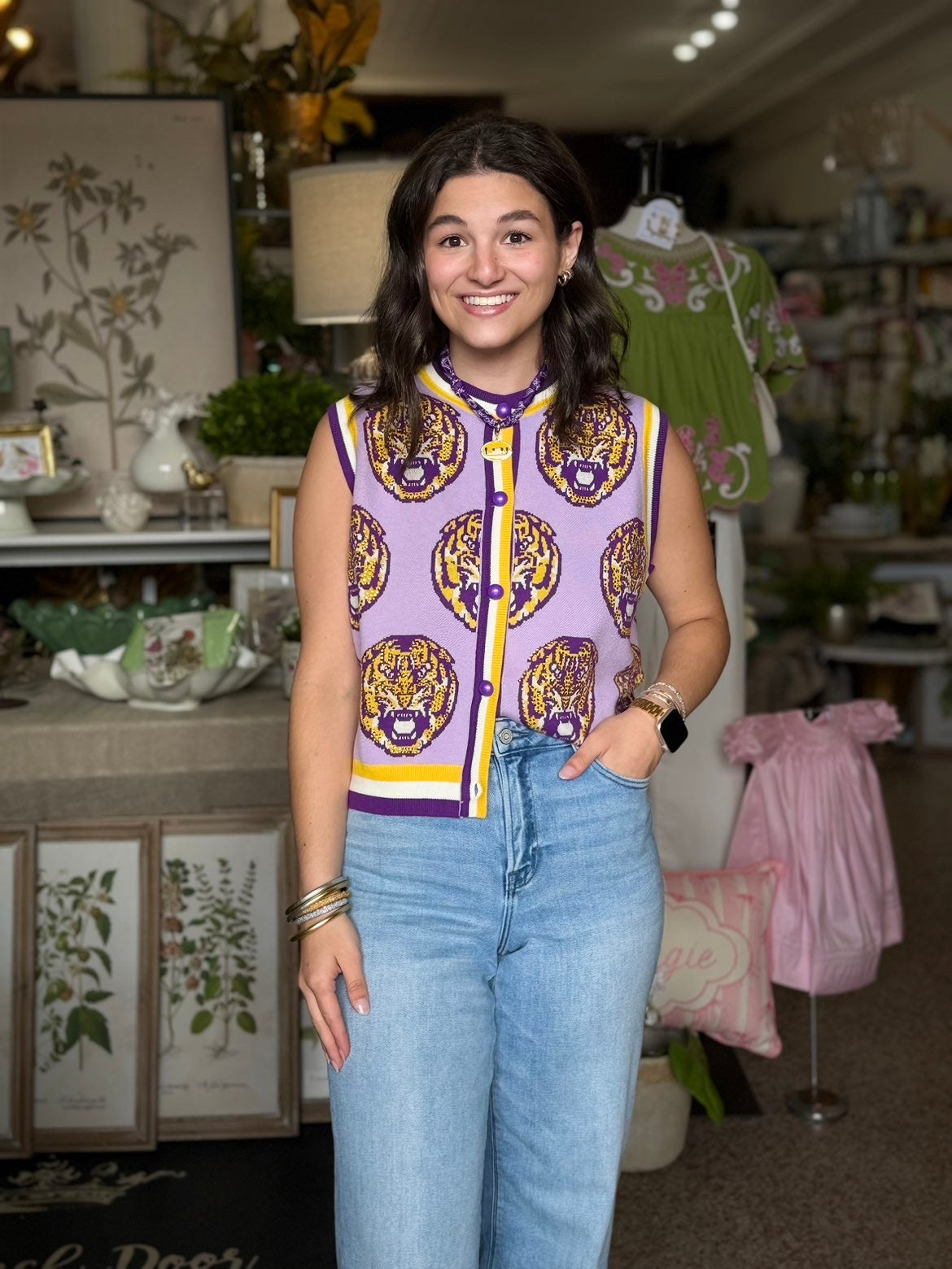 Queen of Sparkles Licensed LSU Knit in Rhinestone Button Up Vest