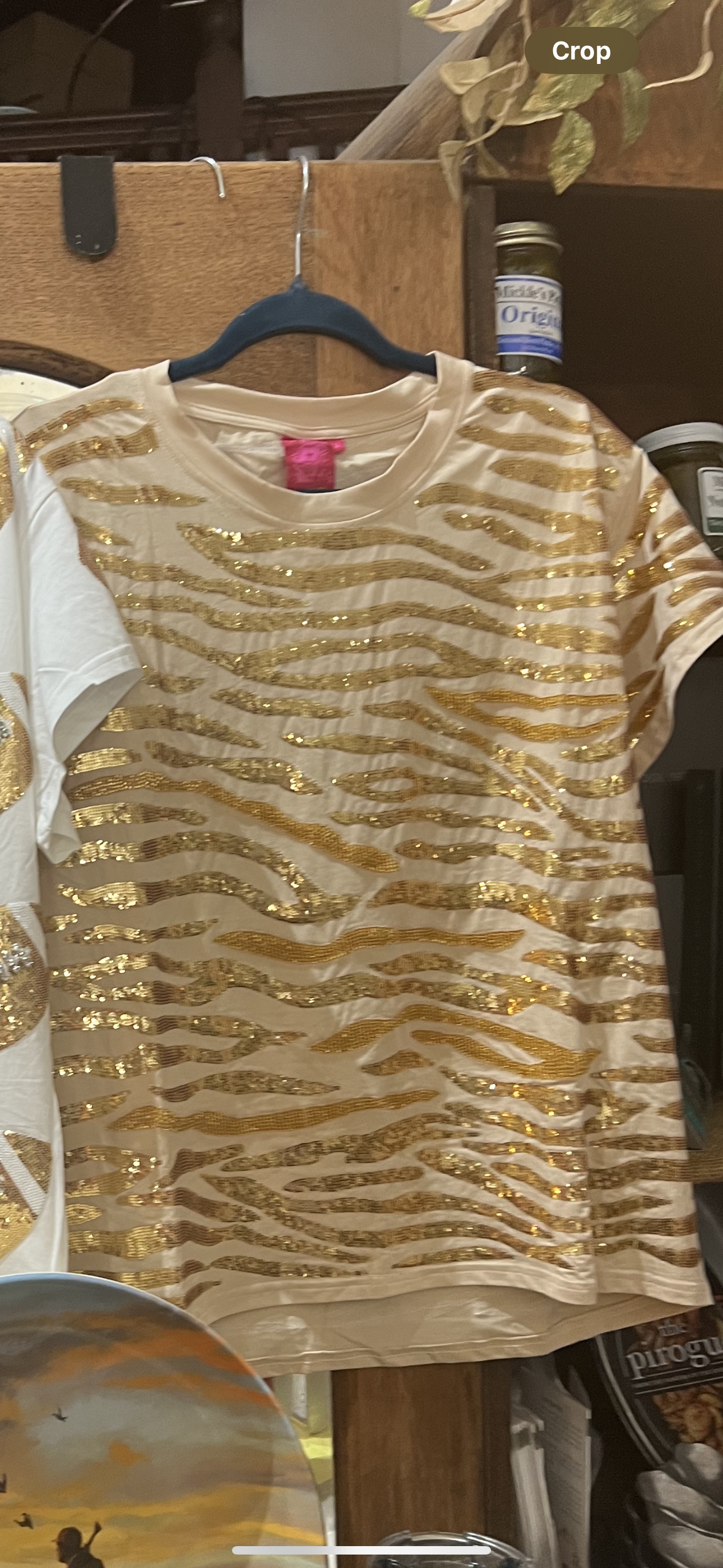 Queen of Sparkles Beige & Gold Bead & Sequin Tiger Stripe Tee