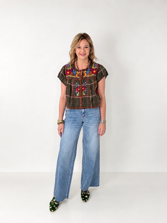 Sister Mary Olive Green Plaid Embroidered Bolero