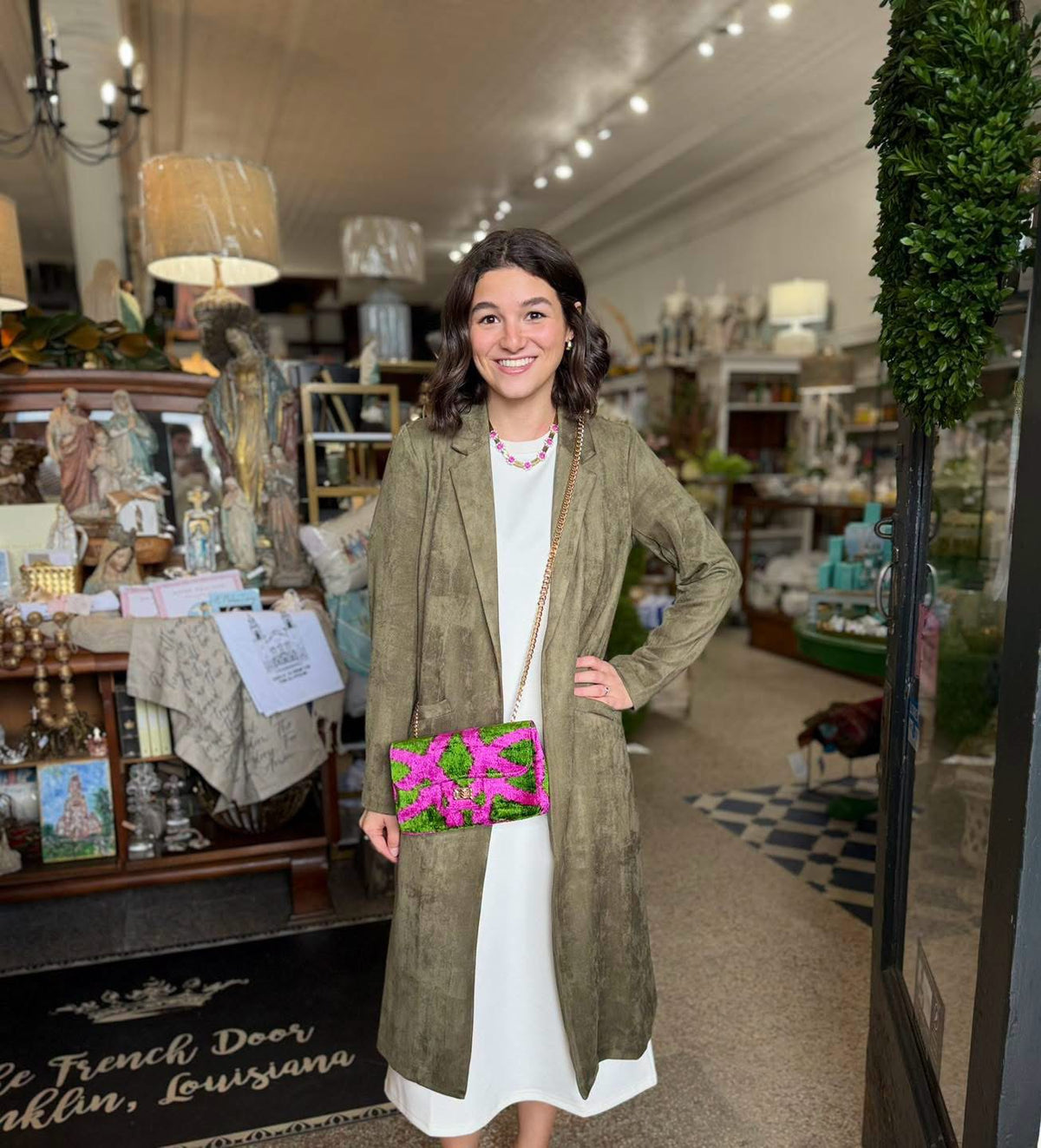 Faux Suede Duster in Olive