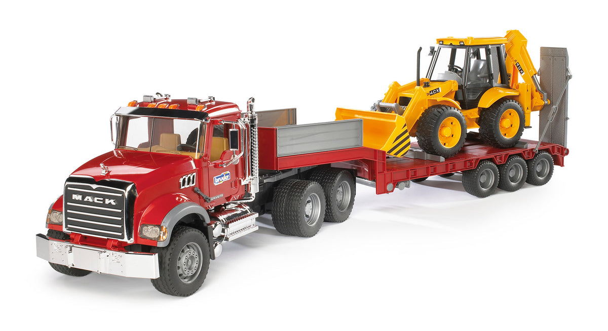 Bruder Mack Granite Truck with Low Loader and Backhoe Loader