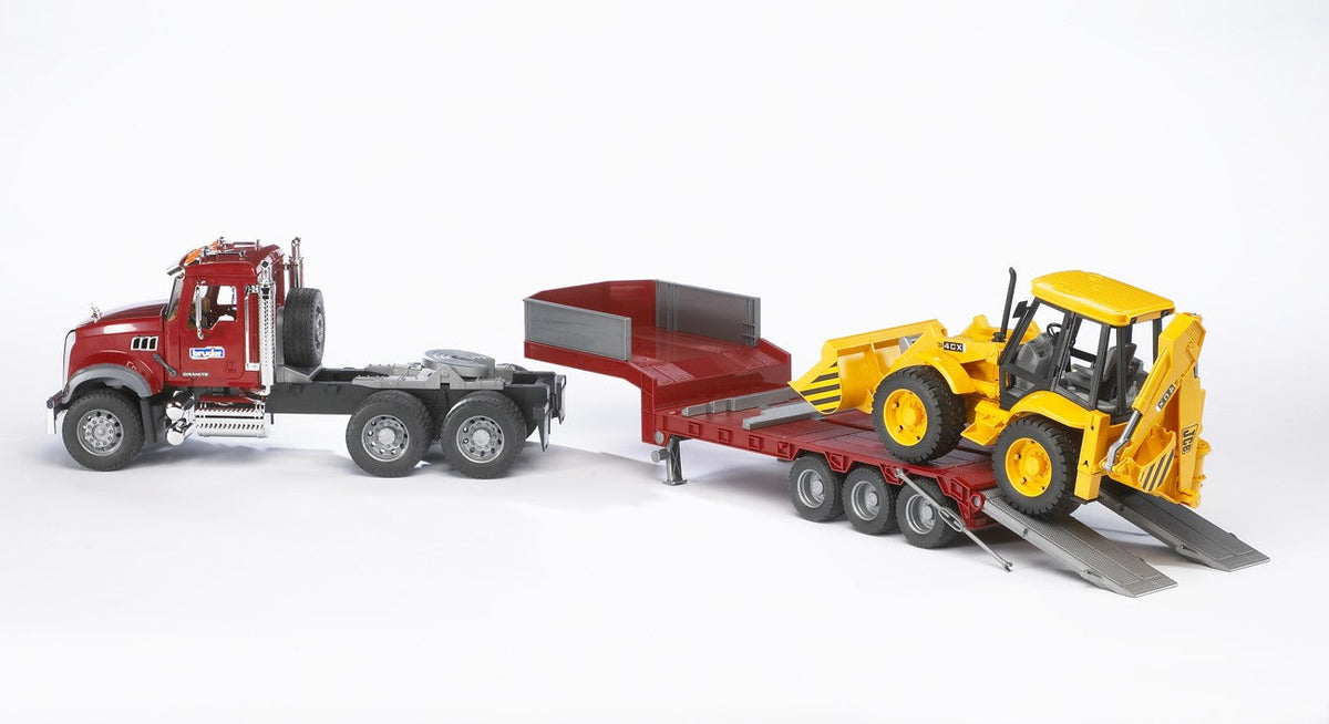 Bruder Mack Granite Truck with Low Loader and Backhoe Loader