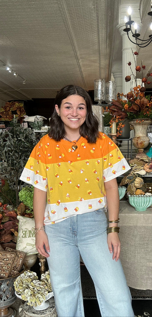 Queen of Sparkles Orange Colorblock Candy Corn Tee