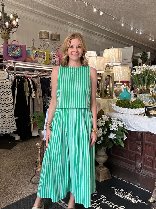 Green Striped Skirt Set