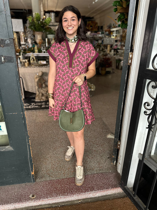 Wine and Olive Green Dress