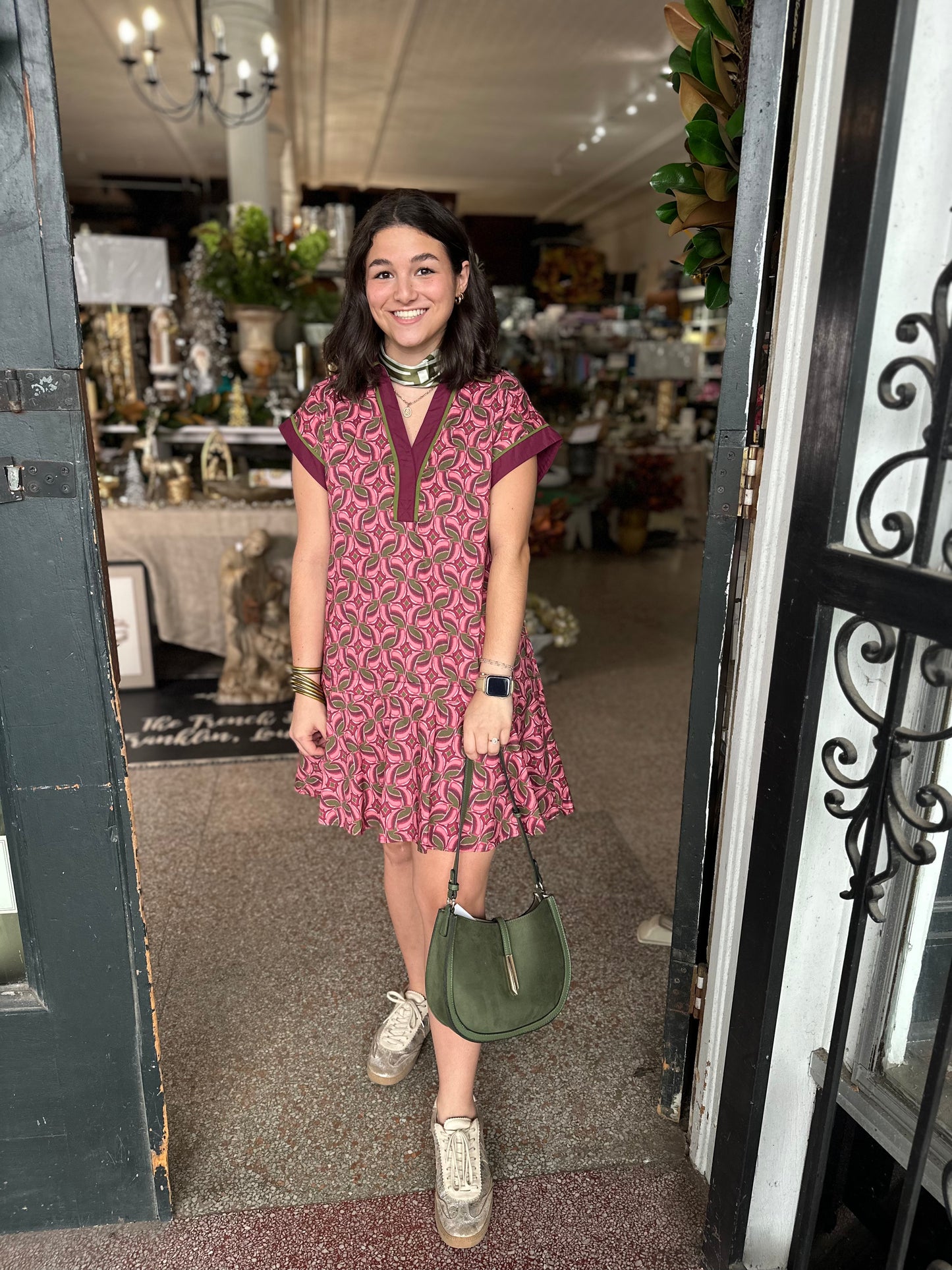 Wine and Olive Green Dress