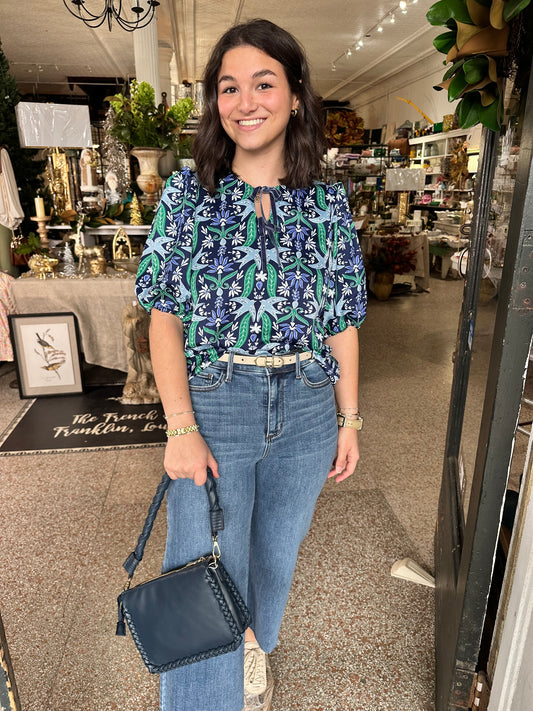 Navy Shirt with Birds