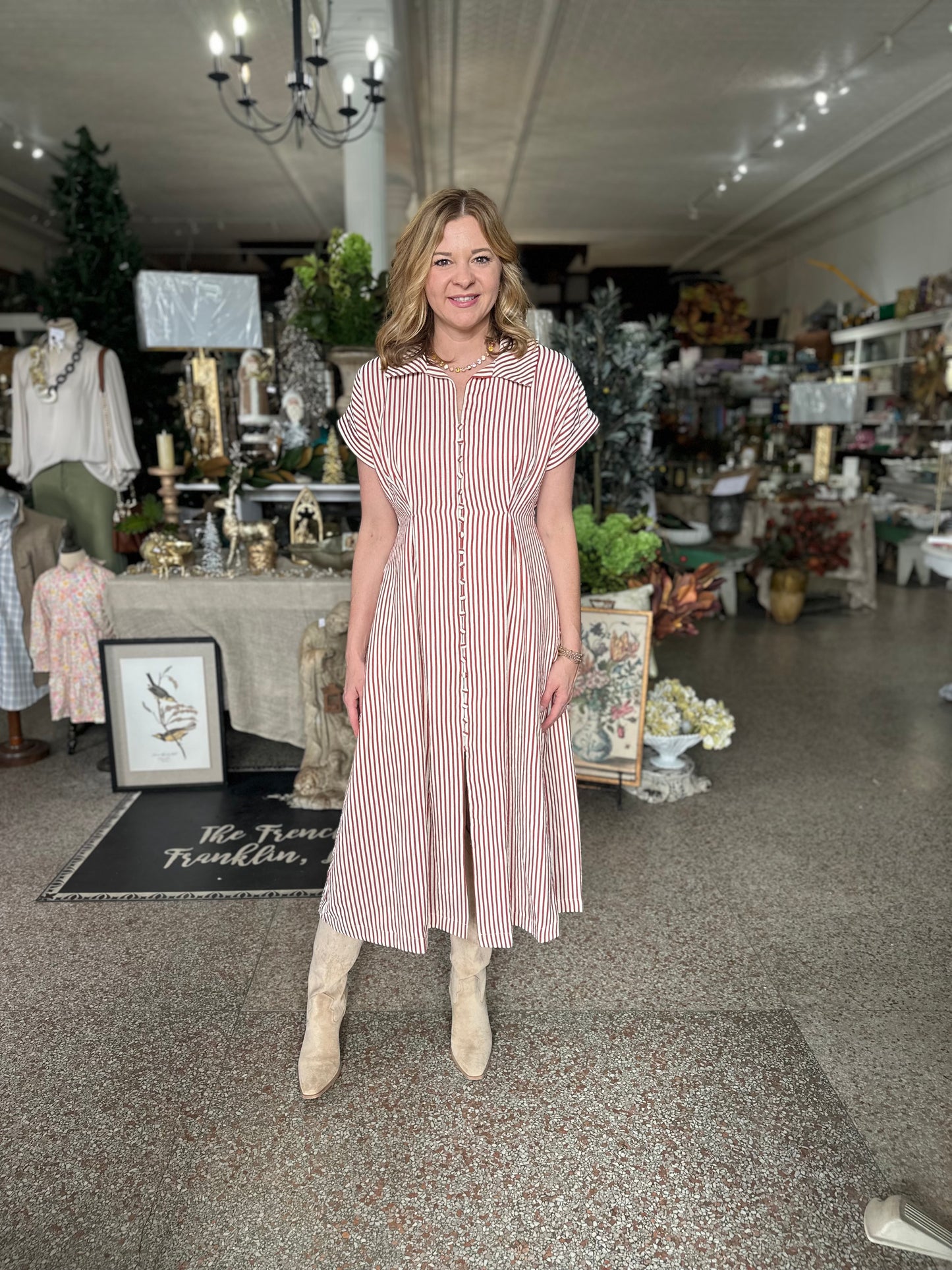 Brick and Cream Striped Midi