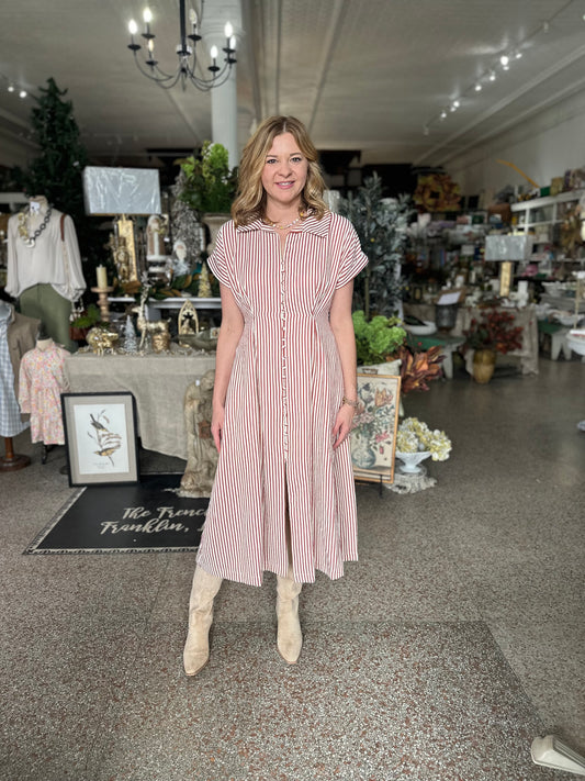 Brick and Cream Striped Midi