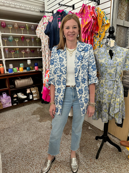 Blue & White Floral Blazer