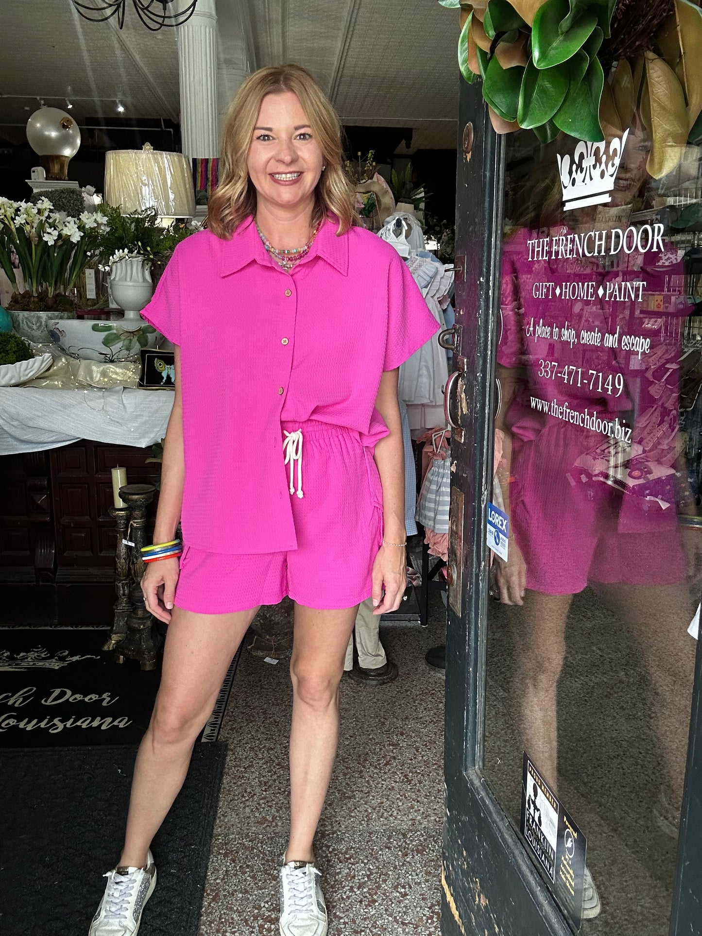 Hot Pink Waffle Short Set