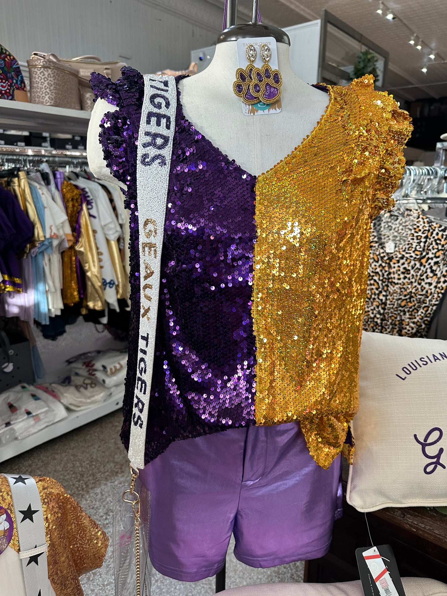 Purple & Gold Divided Sequin Shirt