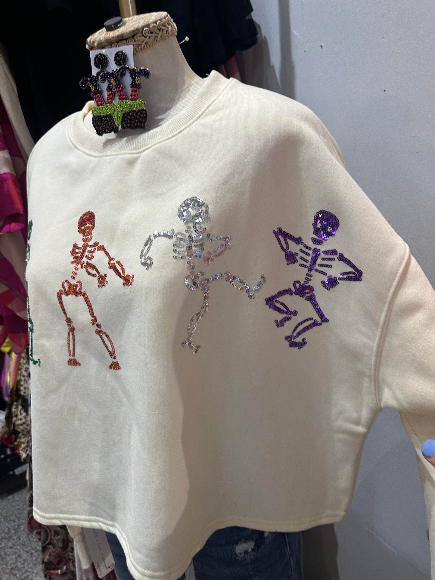 Dancing Skeleton Crop Sweatshirt
