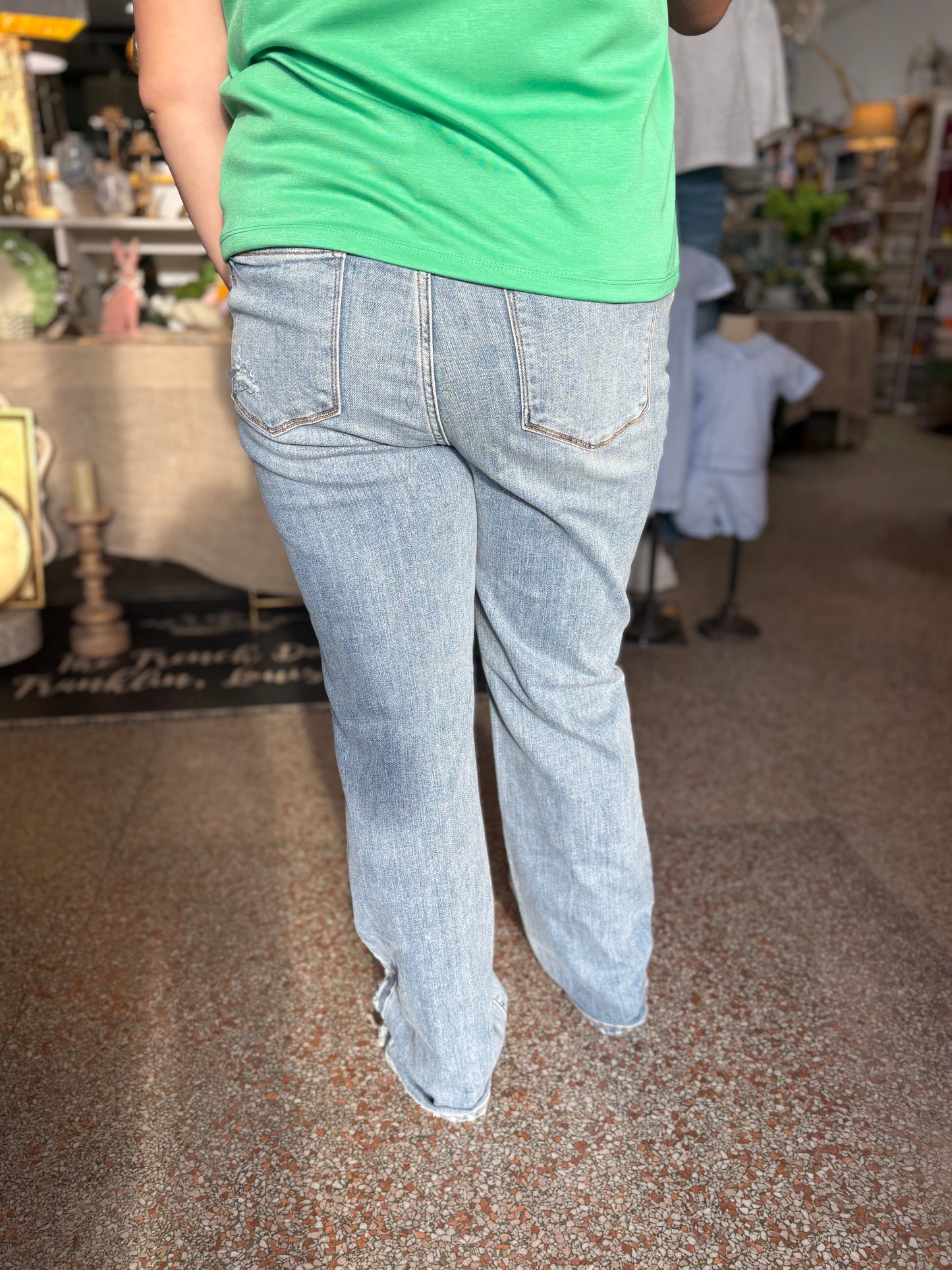 Judy Blue High Waist Straight with Destressed Bottom Medium Wash JB82470