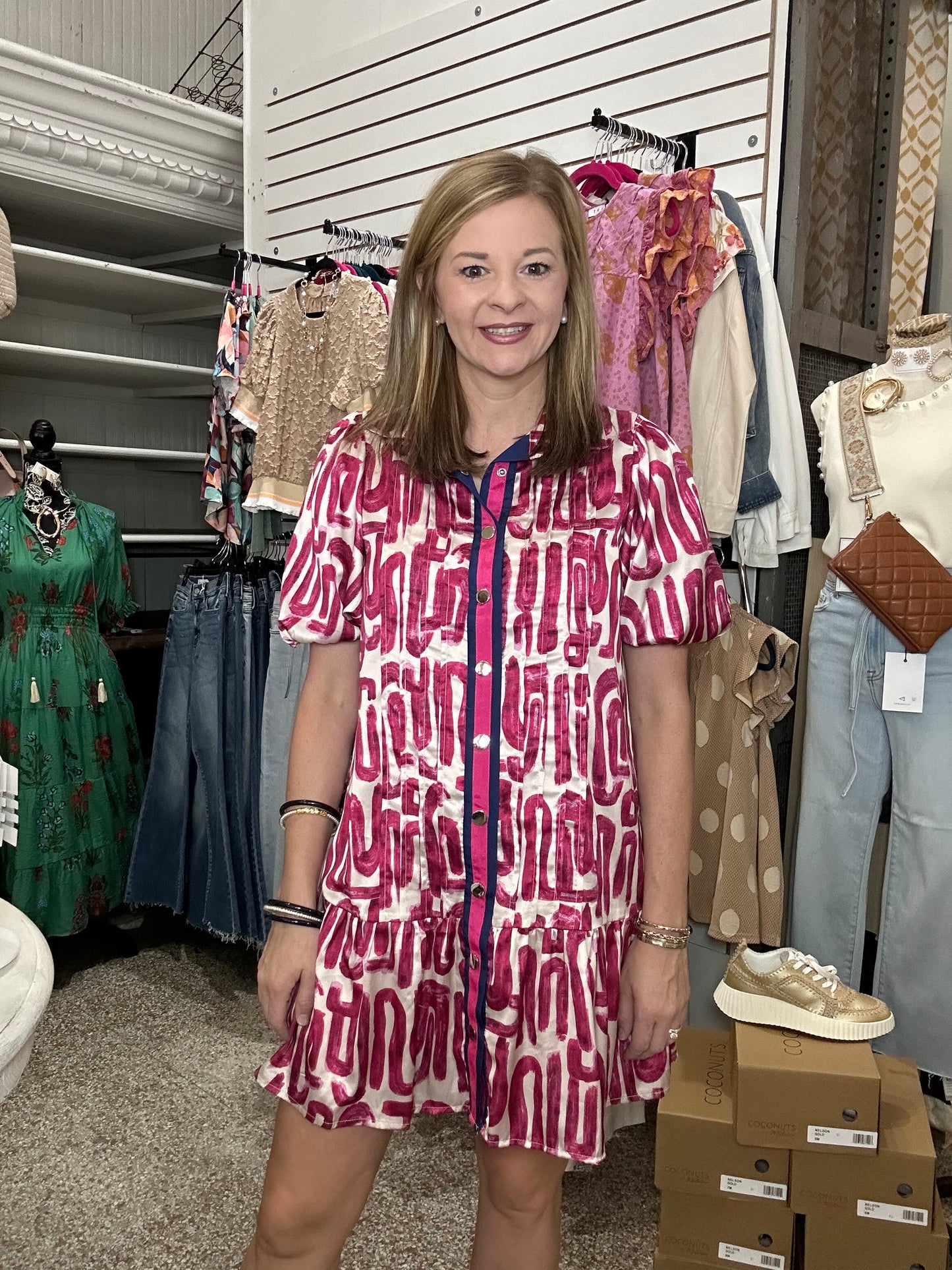 Magenta Dress with Magenta and Navy Stripe
