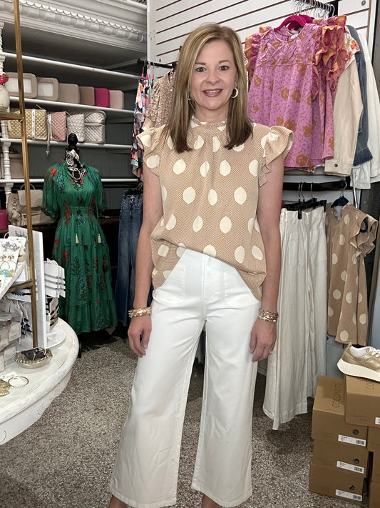 Tan Shirt Cream Dots