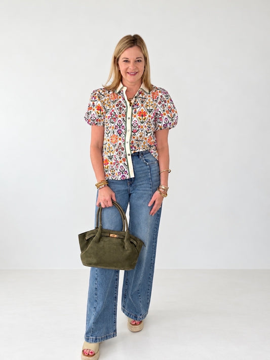 White Floral Printed Top