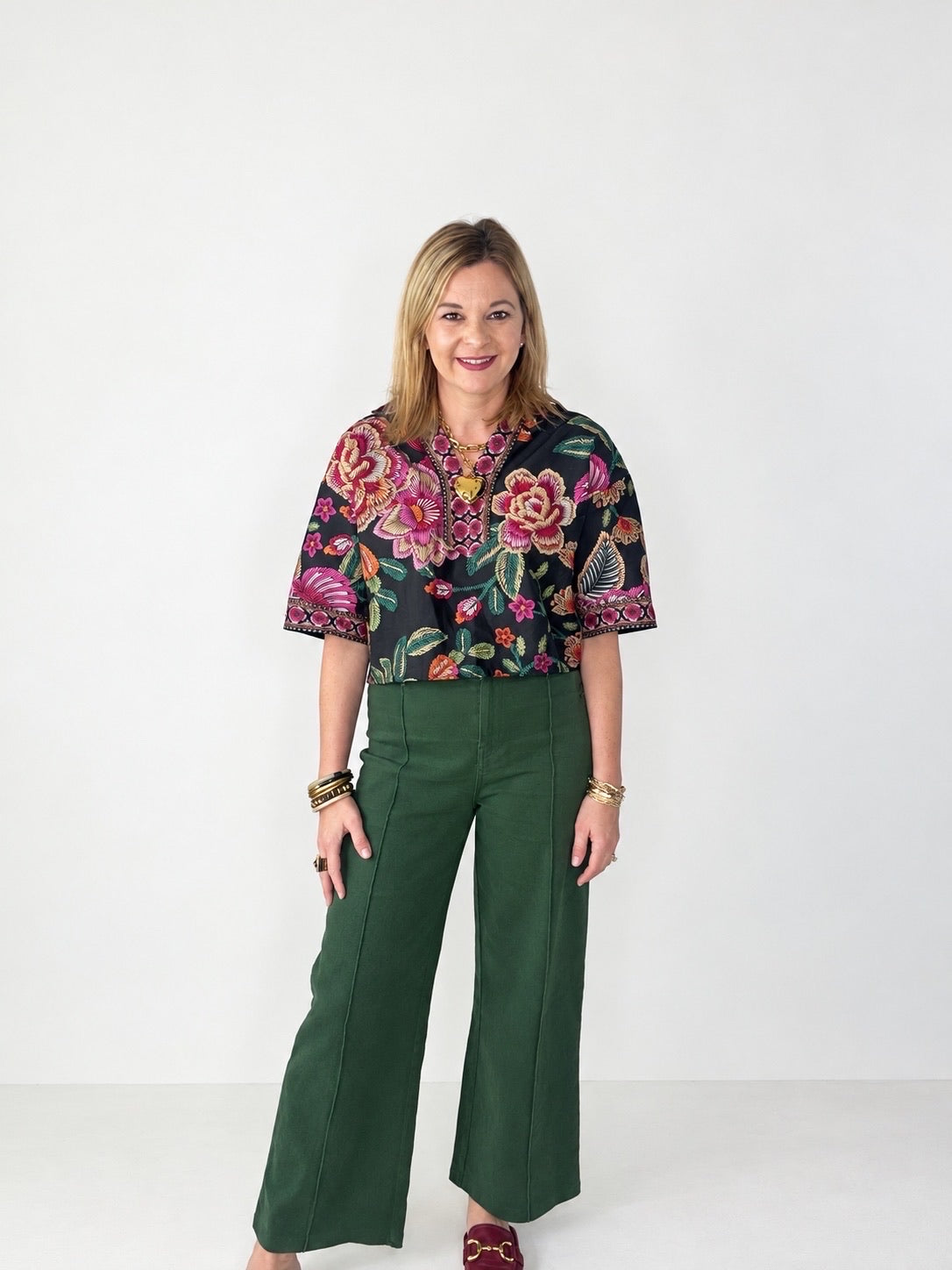 Black Embroidered Floral Blouse