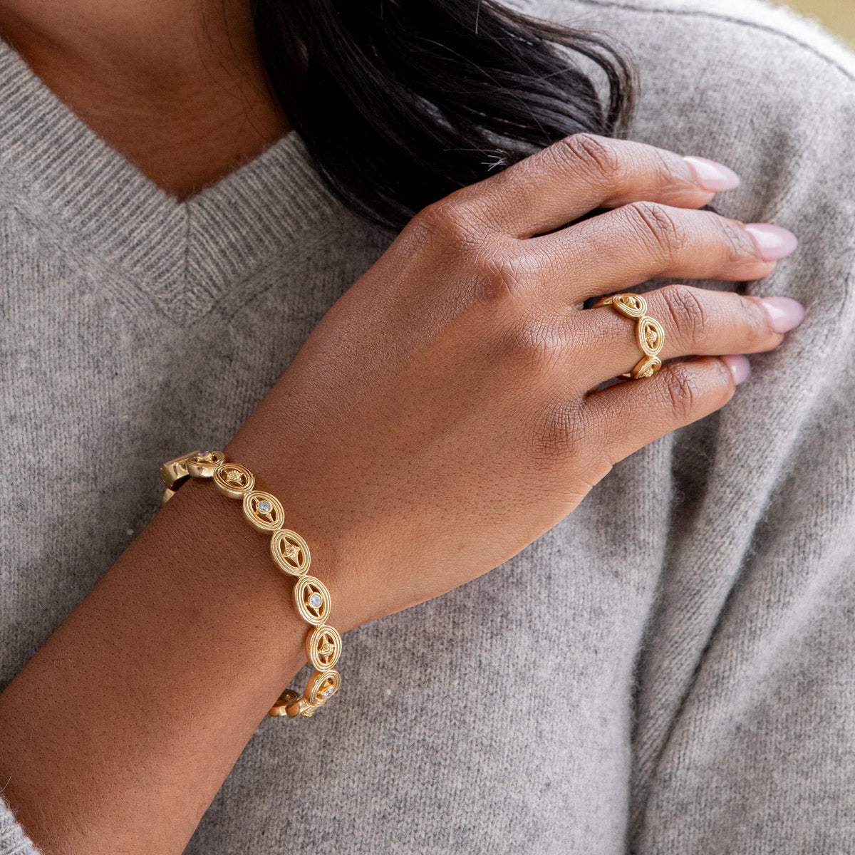 Capucine De Wulf Monique Hinged Bangle - Clear Cubic Zirconia