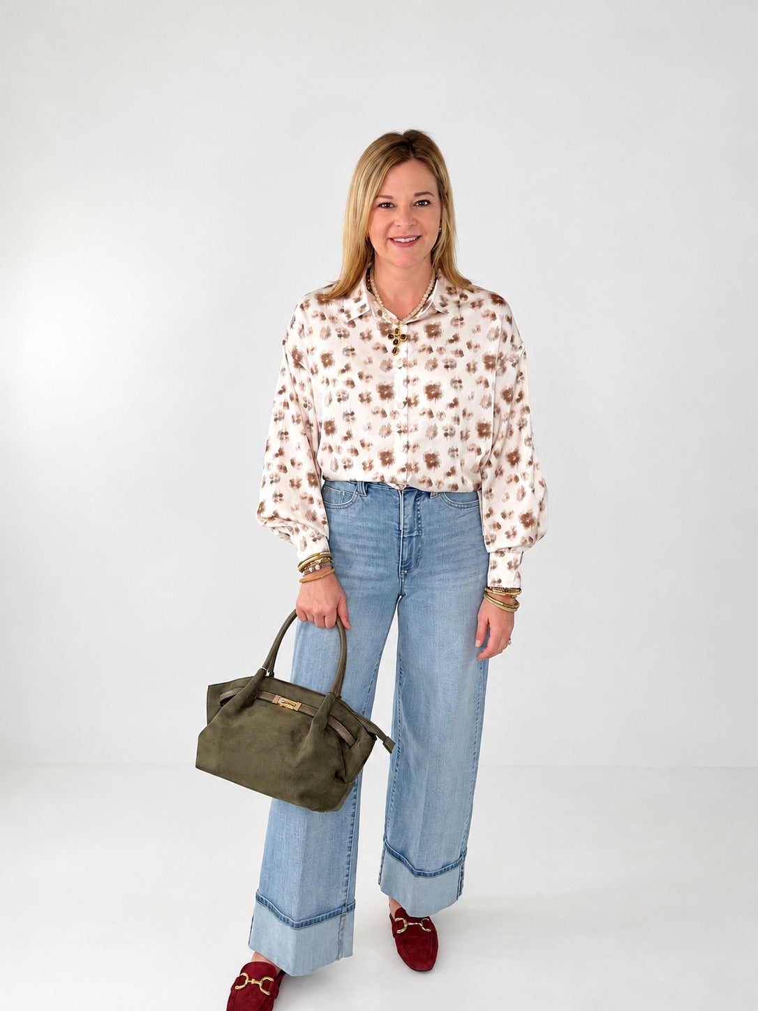 Abstract Print Satin Button Down