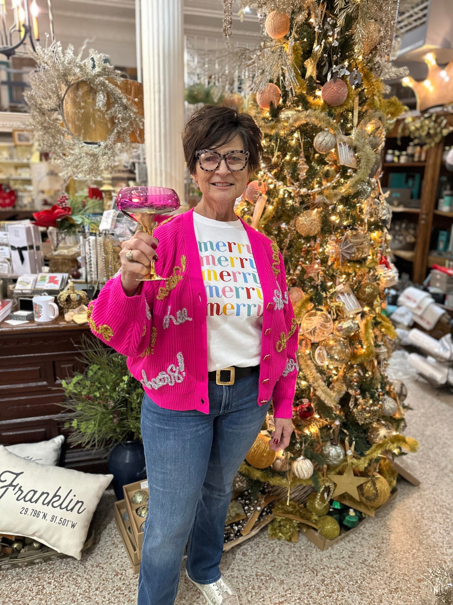 QUEEN OF SPARKLES Hot Pink Cheers Sweater