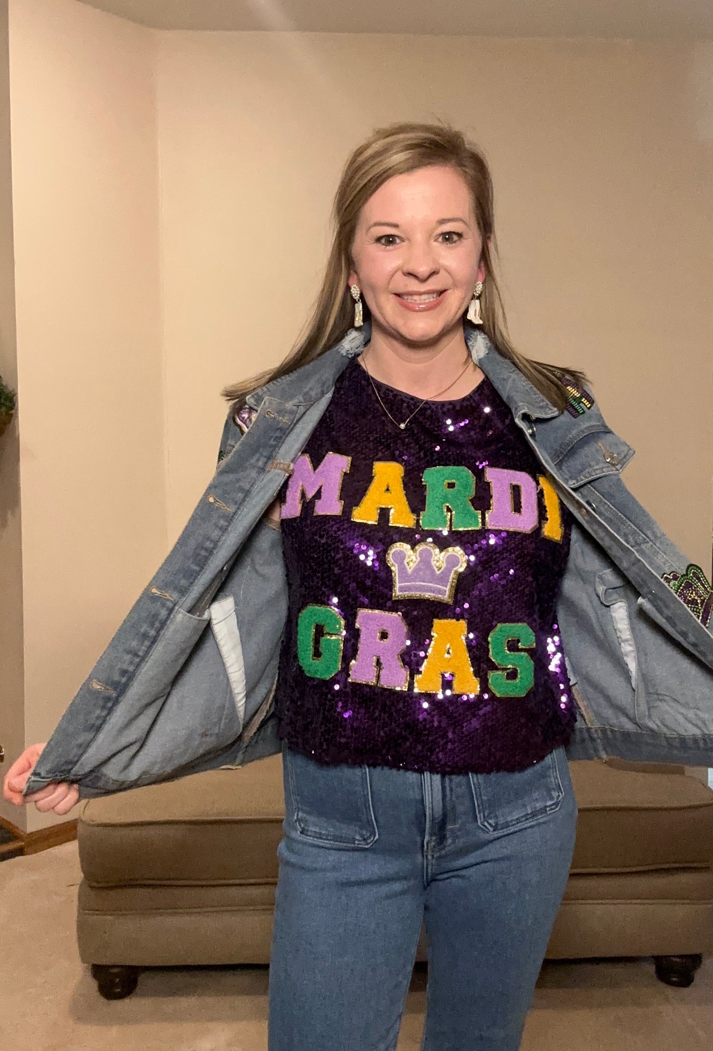 Purple "Mardi Gras" Puff Letter Shirt