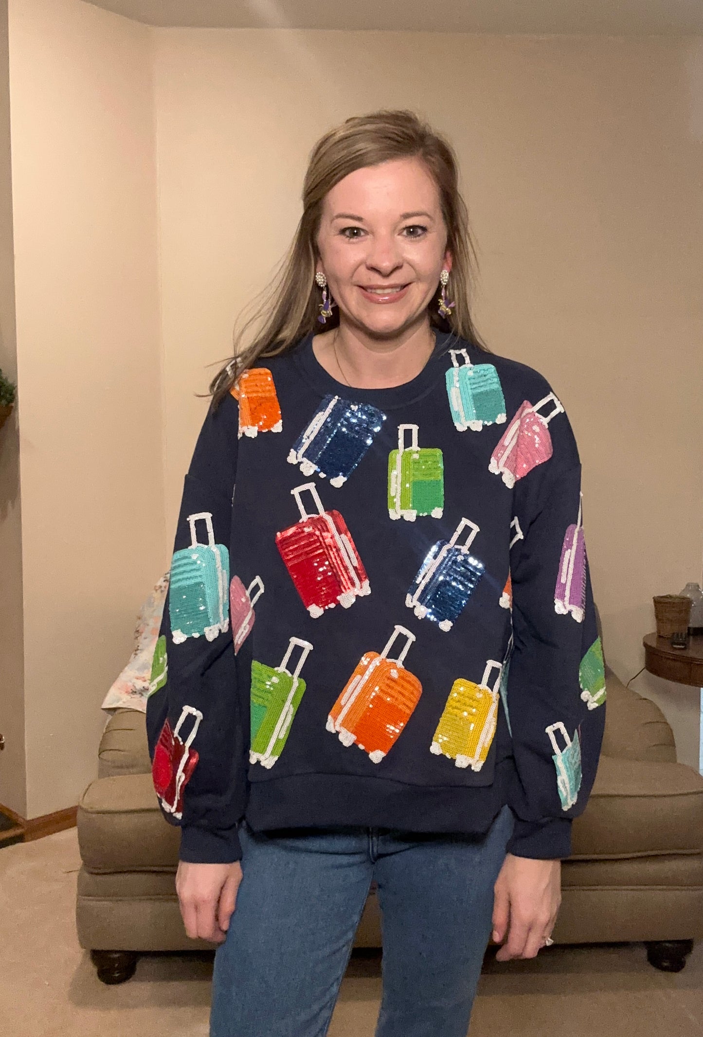 Queen of Sparkles NAVY & RAINBOW SUITCASE SWEATSHIRT