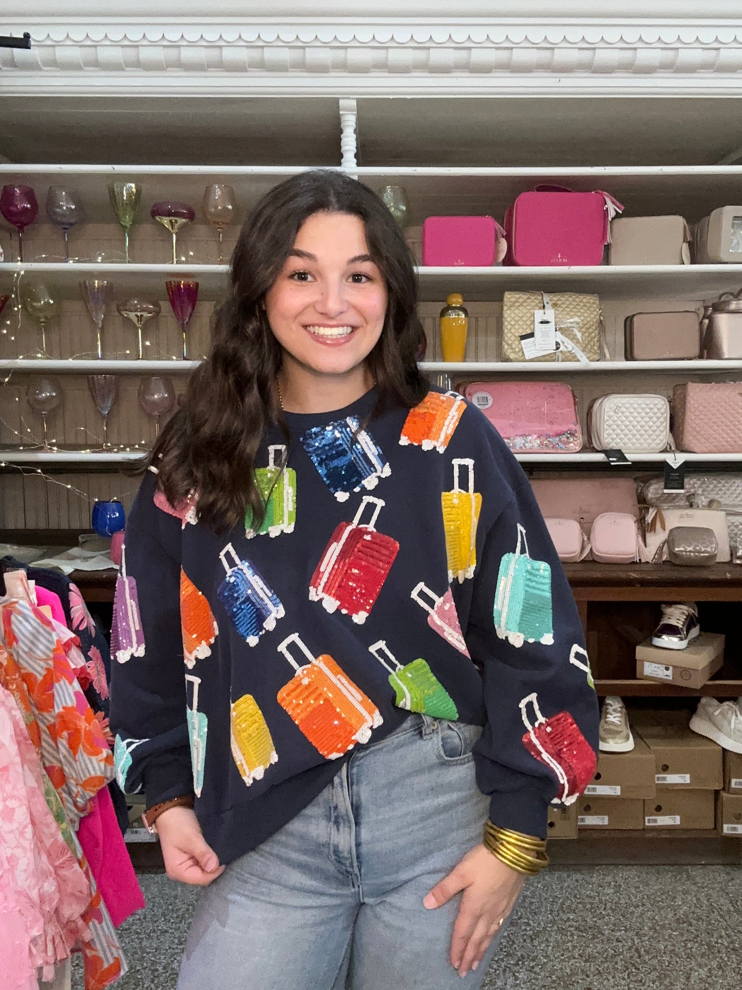 Queen of Sparkles Navy and Rainbow Suitcase Sweatshirt