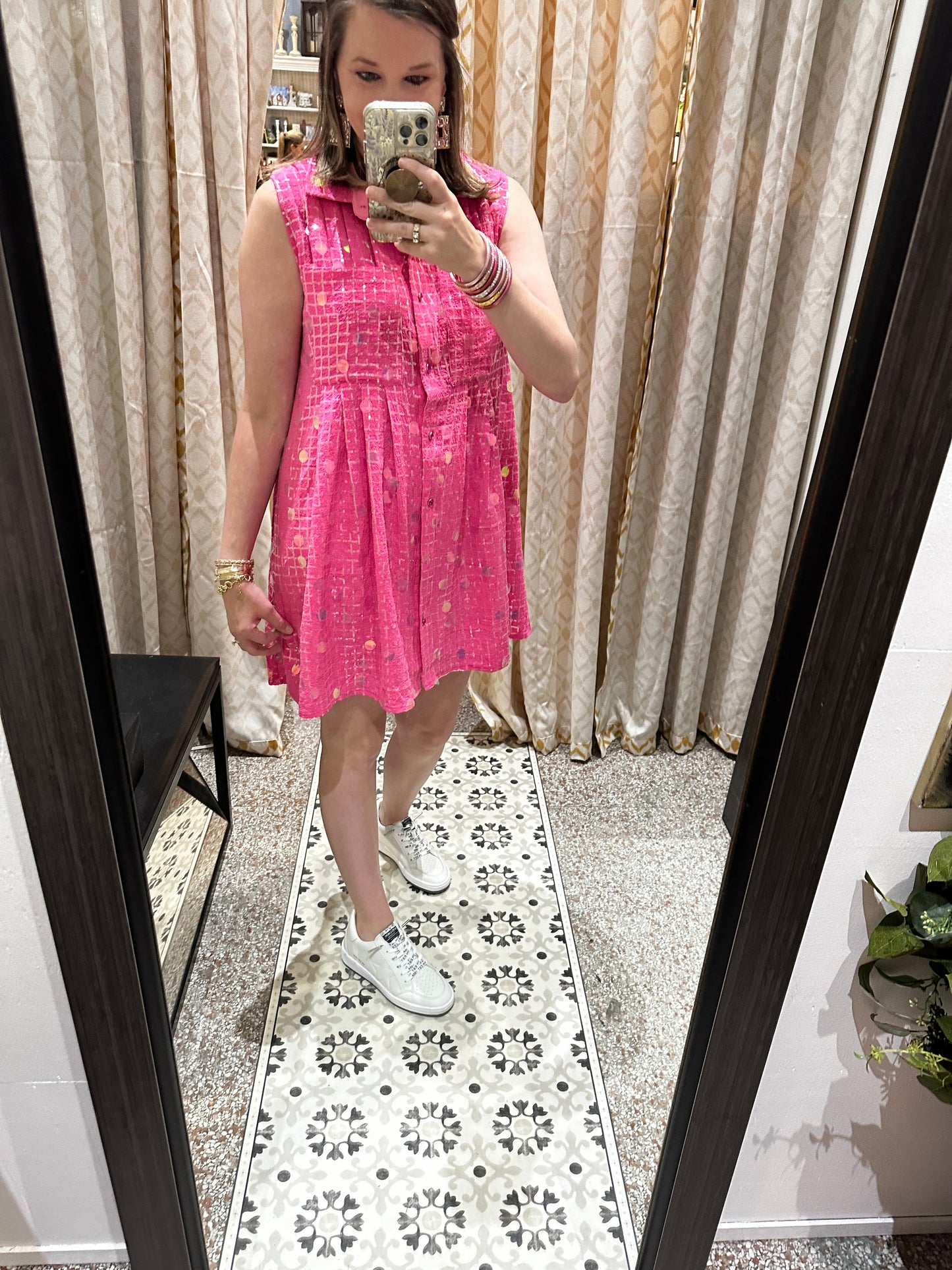 Queen of Sparkles Hot Pink Checker Palette Collar Dress
