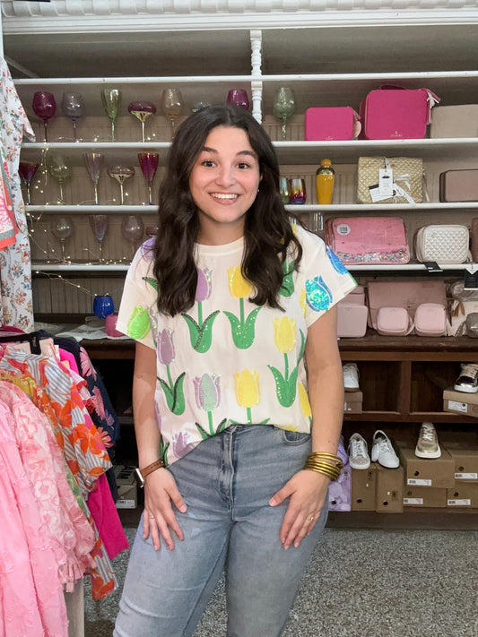 Queen Of Sparkles White Multi Tulip Tee