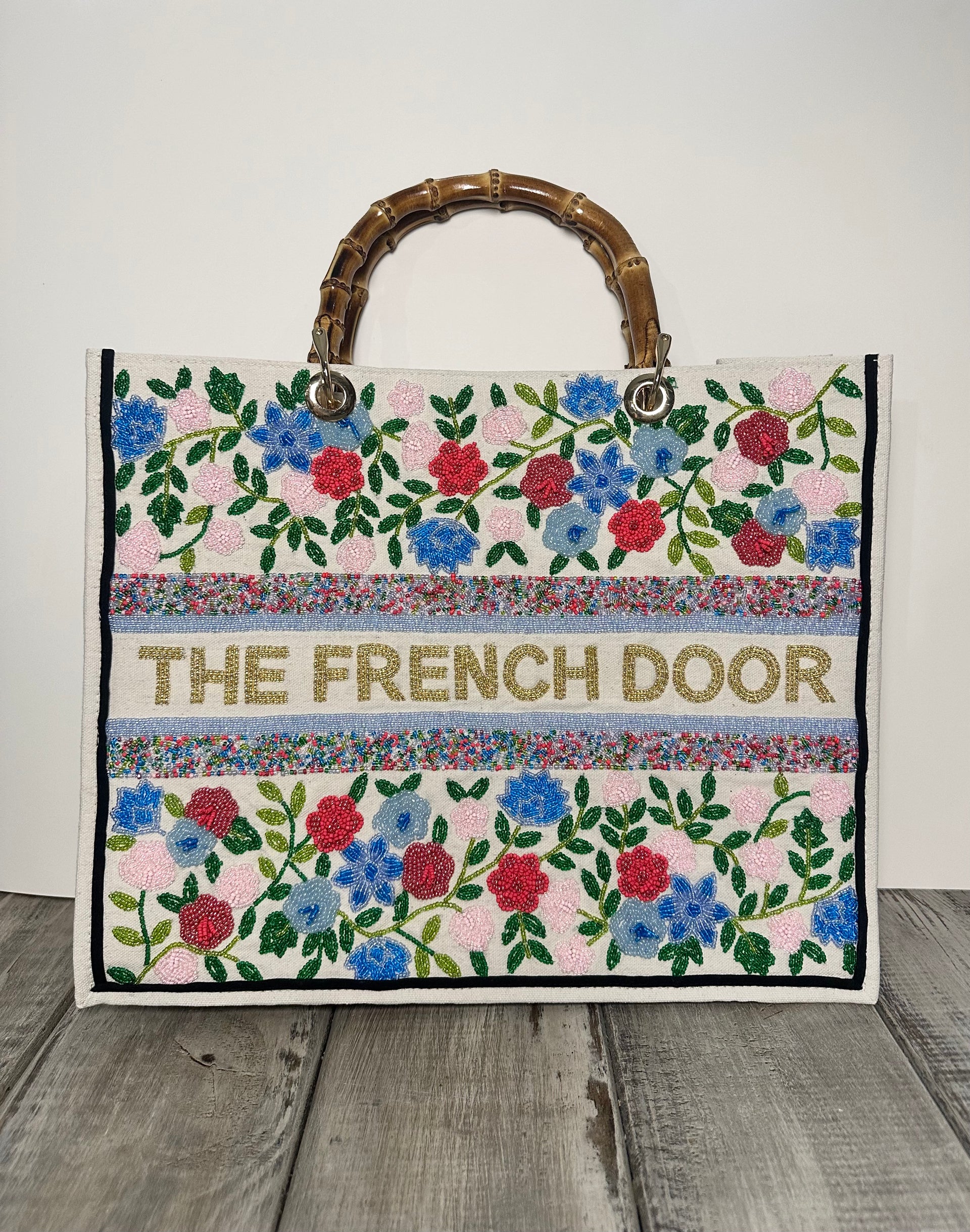Personalized Hand Beaded Tote Bag Jewel Tone Floral – The French