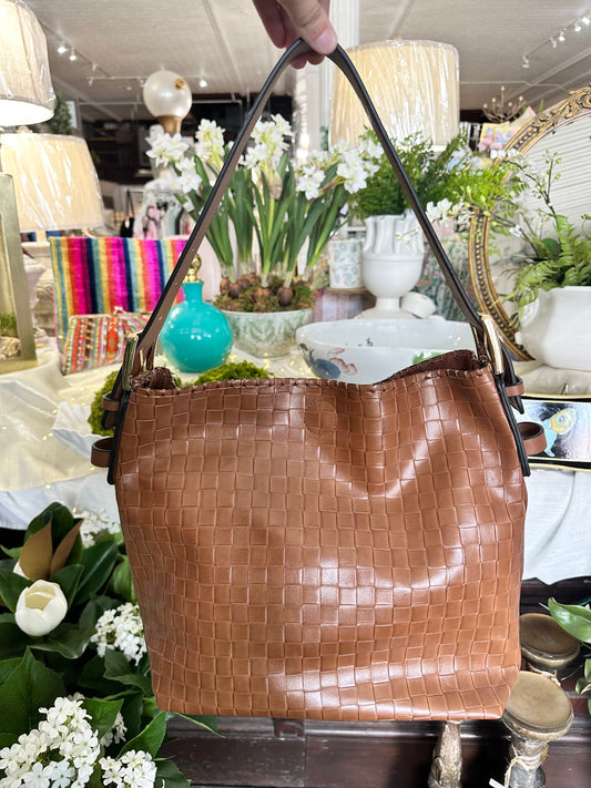 Brown Woven Leather Hobo