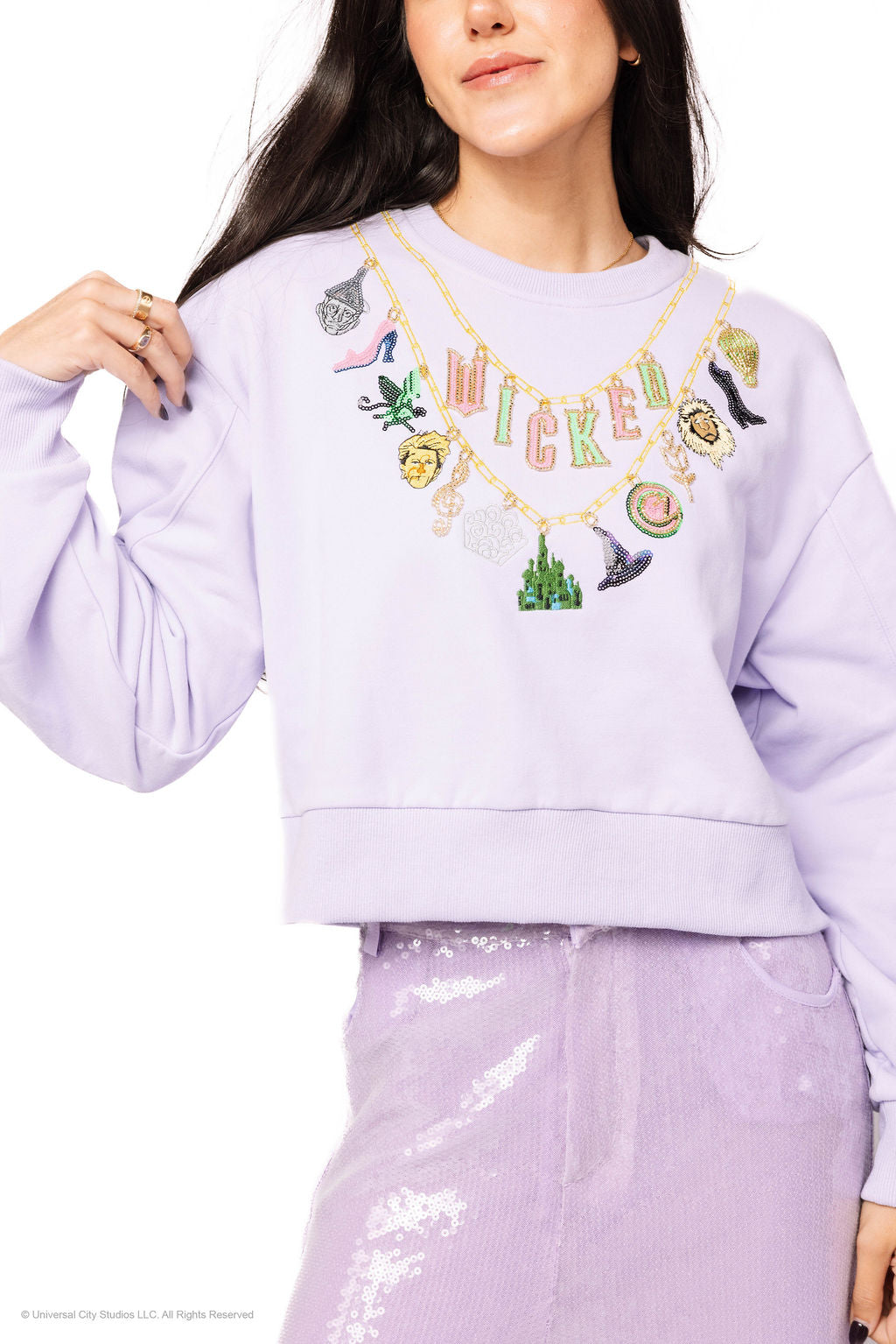 Queen of Sparkles Licensed Lavender Wicked Charm Necklace Sweatshirt