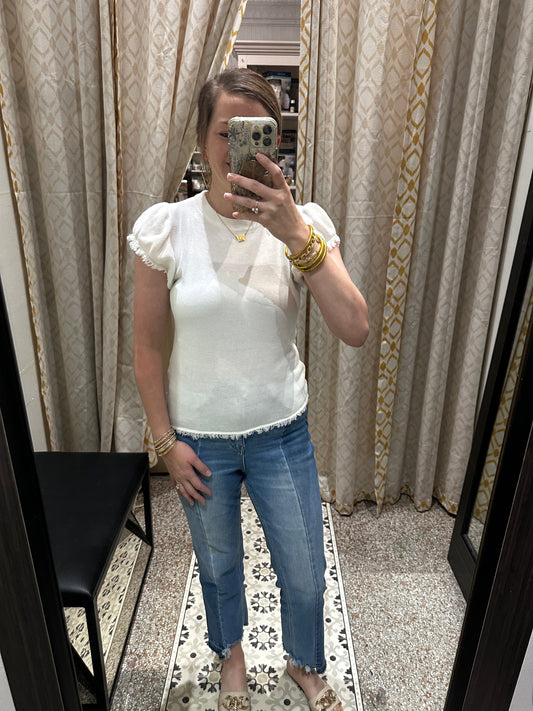 White Shirt with Fringe Sleeve