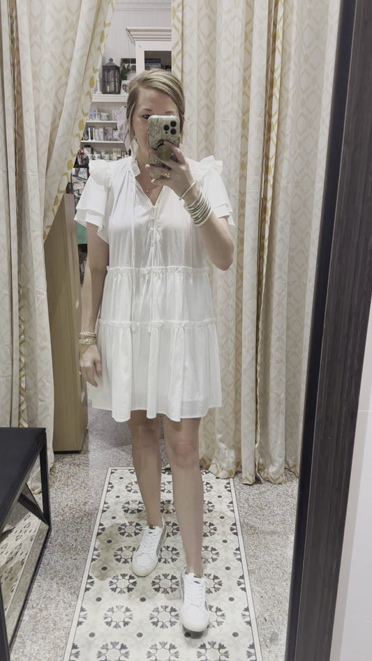 White Dress with Ruffle Sleeve
