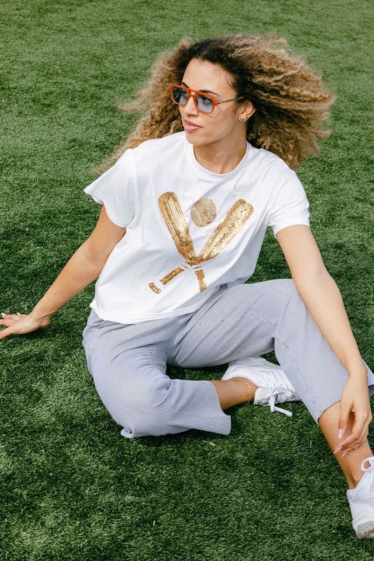 Queen of Sparkles WHITE & GOLD BASEBALL TEE