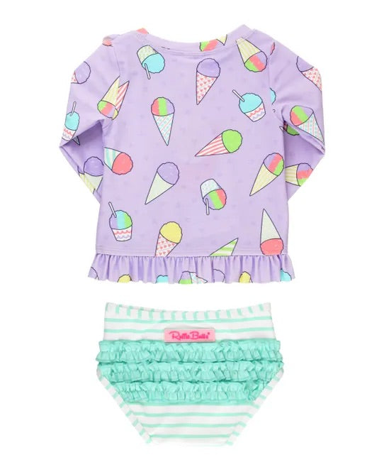 Ruffle Butts Snow Cones Ruffled Long Sleeve Rash Guard 2 Piece