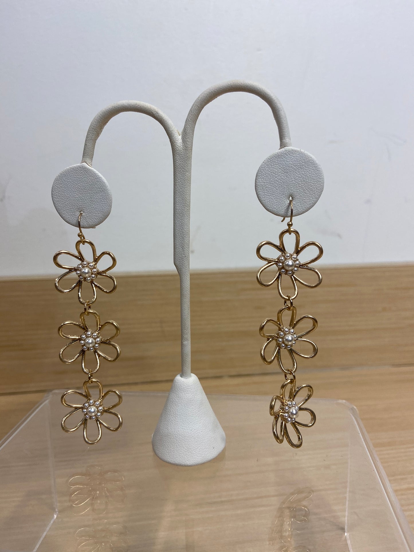 Gold and Pearl Flower Earrings