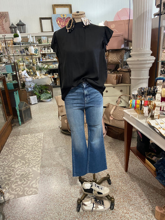 Black Flutter Sleeve Shirt