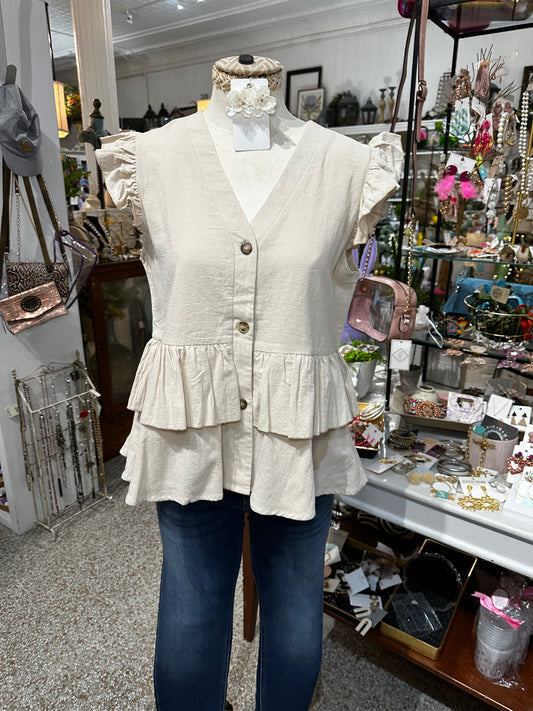 Beige Baby Doll Top with Buttons