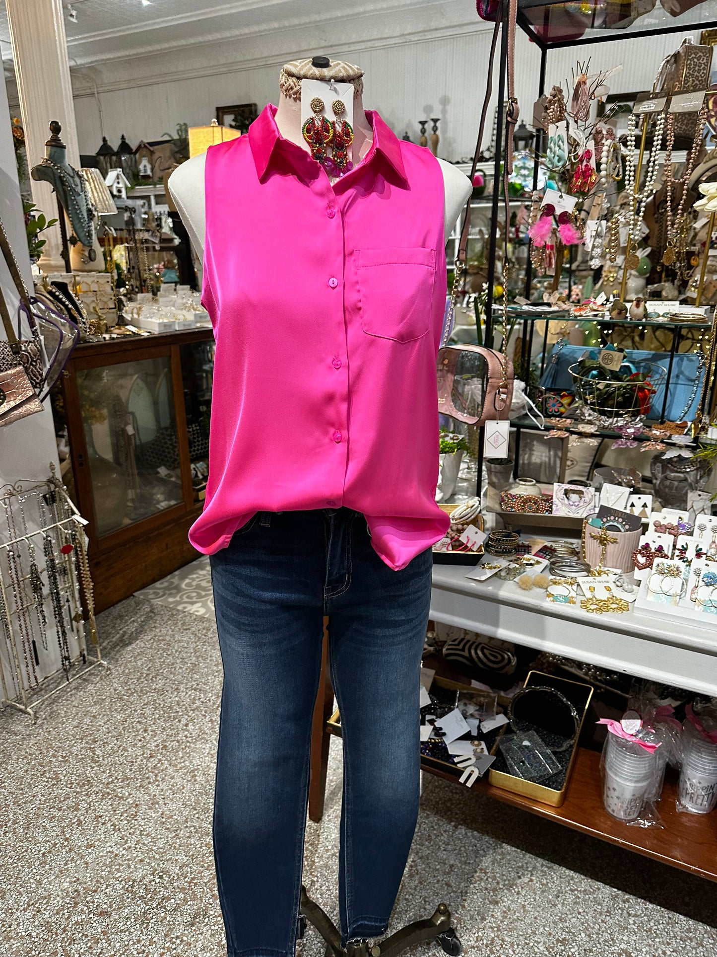 Hot Pink Sleeveless Shirt