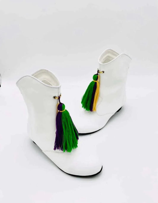 White Mardi Gras Boots BIG KID