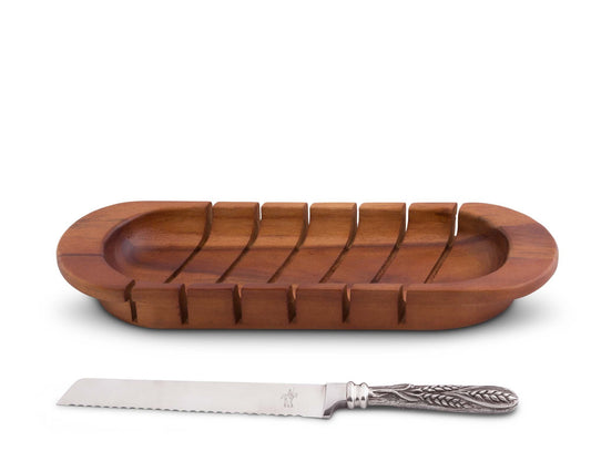 Oval Loaf Bread Board with Pewter Wheat Knife