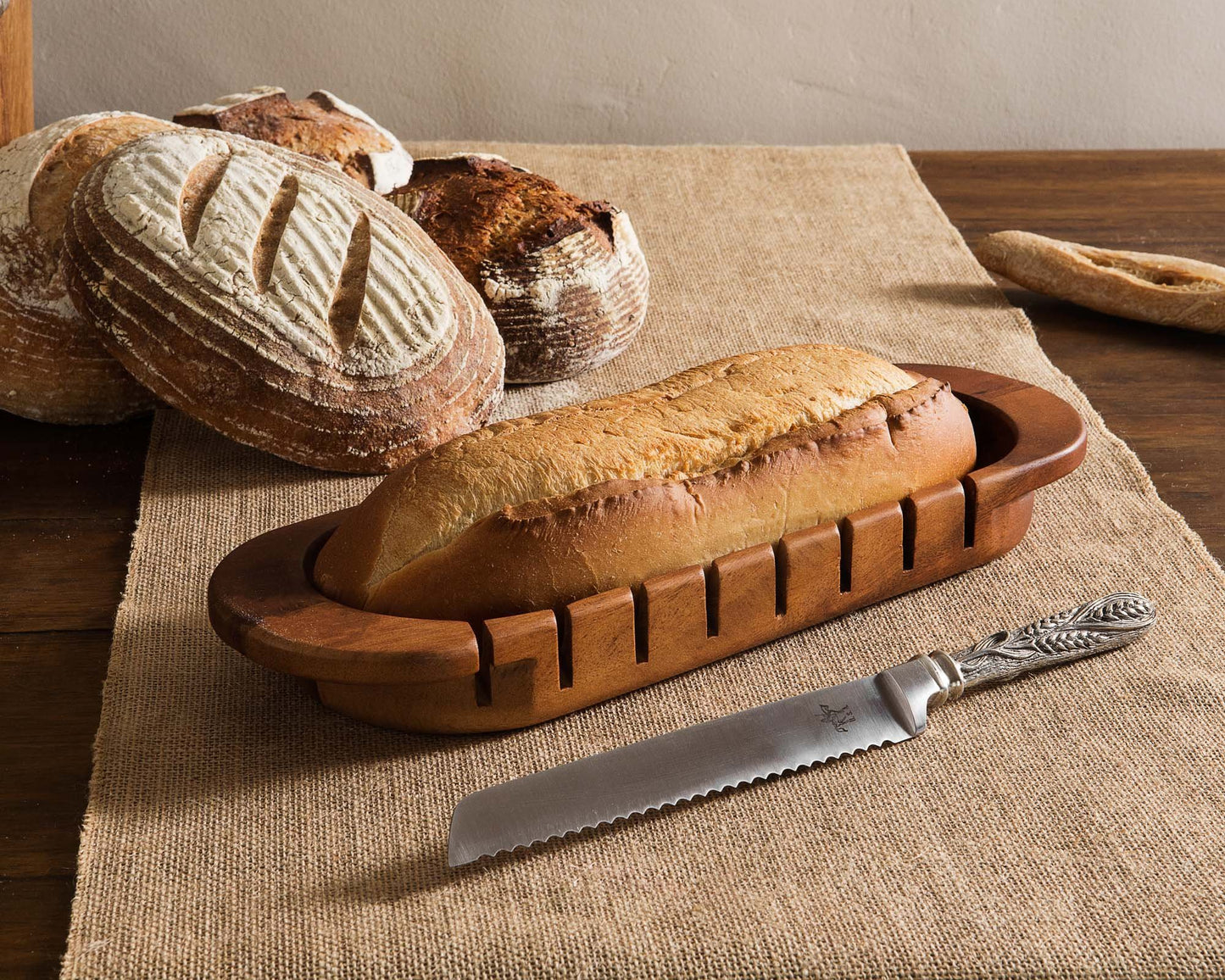 Oval Loaf Bread Board with Pewter Wheat Knife