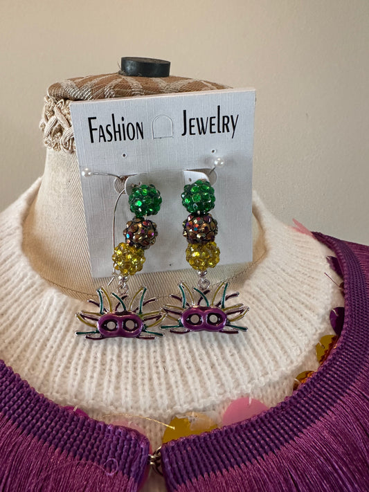 Mardi Gras Mask Beaded Earrings