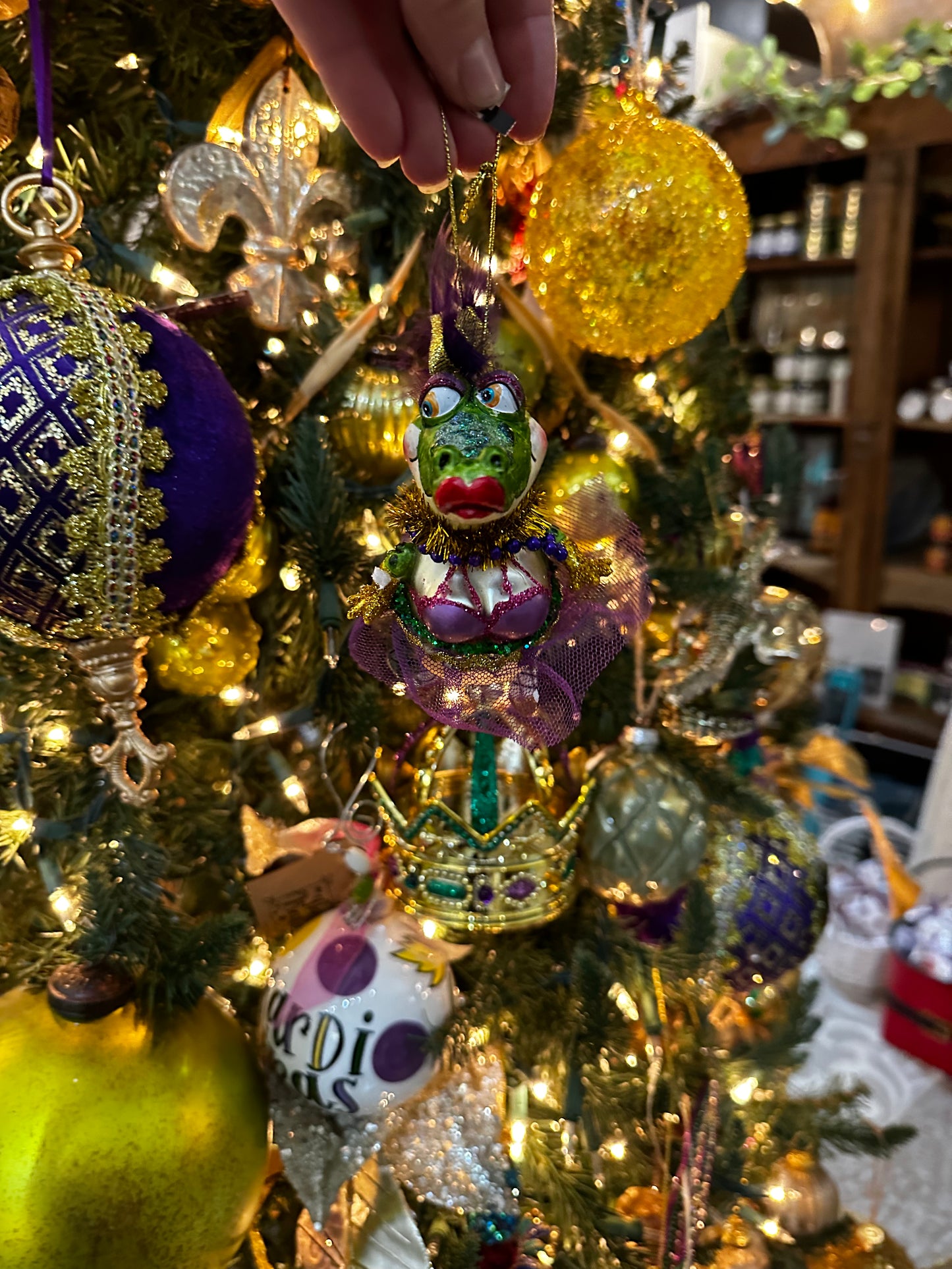 Fancy Mardi Gras Alligator Female Ornament