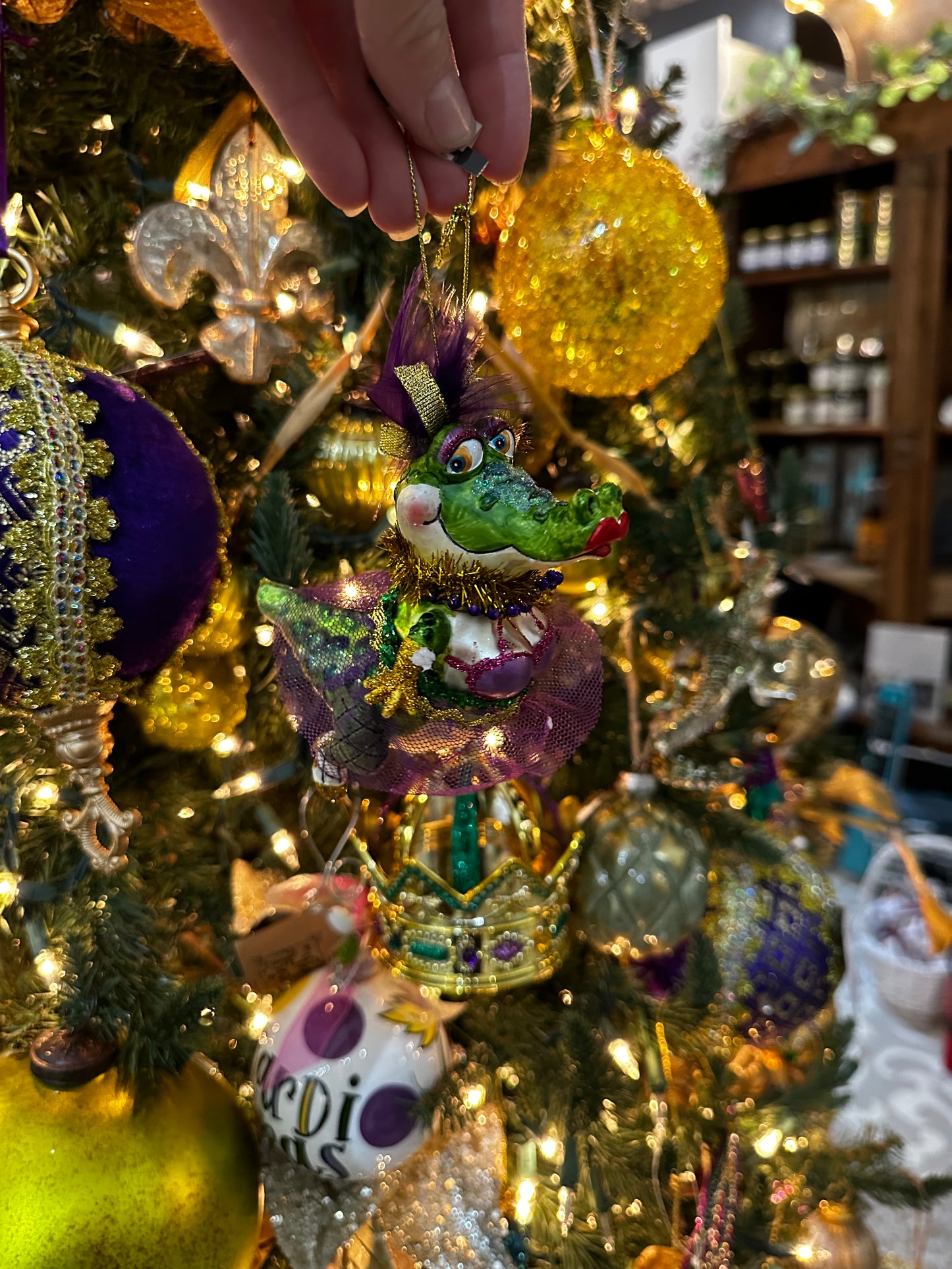 Fancy Mardi Gras Alligator Female Ornament